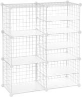 🧺 songmics cube storage unit ulpi36w – white metal wire organizer for closet and bedroom, modular cabinet with divider and rubber mallet included logo