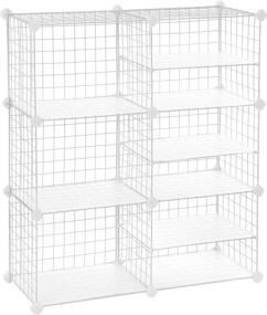 img 4 attached to 🧺 SONGMICS Cube Storage Unit ULPI36W – White Metal Wire Organizer for Closet and Bedroom, Modular Cabinet with Divider and Rubber Mallet Included