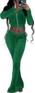 👖 women's velour tracksuit sets - 2 piece sweatsuits with long sleeve crop tops, jackets, and flared long pants логотип