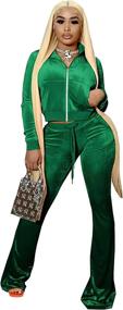 img 3 attached to 👖 Women's Velour Tracksuit Sets - 2 Piece Sweatsuits with Long Sleeve Crop Tops, Jackets, and Flared Long Pants