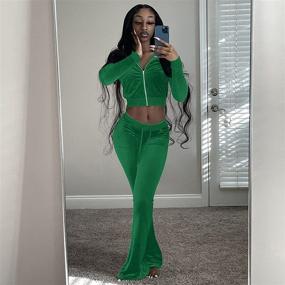 img 1 attached to 👖 Women's Velour Tracksuit Sets - 2 Piece Sweatsuits with Long Sleeve Crop Tops, Jackets, and Flared Long Pants