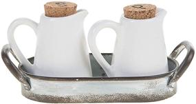 img 2 attached to 🧂 Mud Pie Rustic Farmhouse Style Ceramic Aluminum Salt and Pepper Caddy Set - White, One Size