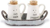 🧂 mud pie rustic farmhouse style ceramic aluminum salt and pepper caddy set - white, one size logo