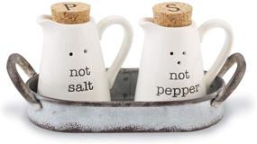 img 4 attached to 🧂 Mud Pie Rustic Farmhouse Style Ceramic Aluminum Salt and Pepper Caddy Set - White, One Size