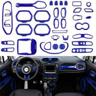 🚗 danti 36 pcs blue car interior accessories for jeep renegade 2015-2021: cover air conditioning vent, door speaker, water cup holder, headlight switch, window lift button covers logo