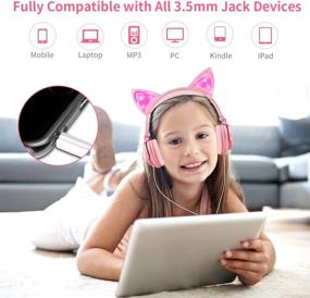 img 3 attached to 🐱 LOBKIN Foldable Wired Over Ear Kids Headphone with Glowing LED Blinking Light - Ideal for Girls, Children, Cosplay Fans, and Online Classes - Cat Ear Headphones (Peach)