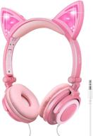 🐱 lobkin foldable wired over ear kids headphone with glowing led blinking light - ideal for girls, children, cosplay fans, and online classes - cat ear headphones (peach) logo