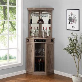 img 3 attached to 🍷 Stylish and Functional Stone Grey Corner Bar Unit with Wine Rack and Cabinet