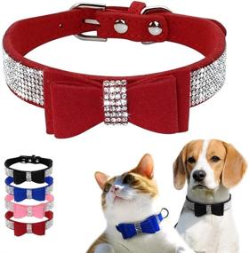 img 2 attached to 🐾 Jxinrong Rhinestone Bling Leather Dog Cat Collar & Leash Set with Crystal Diamonds Studded Cute Bowknot for Small Dogs - Puppy Collar and Leash