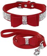 🐾 jxinrong rhinestone bling leather dog cat collar & leash set with crystal diamonds studded cute bowknot for small dogs - puppy collar and leash logo