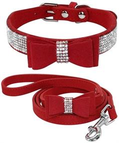 img 4 attached to 🐾 Jxinrong Rhinestone Bling Leather Dog Cat Collar & Leash Set with Crystal Diamonds Studded Cute Bowknot for Small Dogs - Puppy Collar and Leash