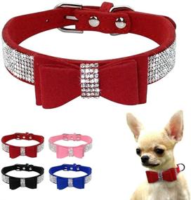 img 3 attached to 🐾 Jxinrong Rhinestone Bling Leather Dog Cat Collar & Leash Set with Crystal Diamonds Studded Cute Bowknot for Small Dogs - Puppy Collar and Leash