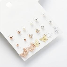 img 2 attached to D EXCEED Assorted Stud Earrings Set for Women Men: Gold Daisy Heart Butterfly Faux Pearl Crystal Rhinestone Geo Shape Design, 6-9 Pairs, Ideal for Women and Girls