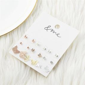 img 1 attached to D EXCEED Assorted Stud Earrings Set for Women Men: Gold Daisy Heart Butterfly Faux Pearl Crystal Rhinestone Geo Shape Design, 6-9 Pairs, Ideal for Women and Girls