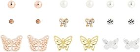 img 4 attached to D EXCEED Assorted Stud Earrings Set for Women Men: Gold Daisy Heart Butterfly Faux Pearl Crystal Rhinestone Geo Shape Design, 6-9 Pairs, Ideal for Women and Girls