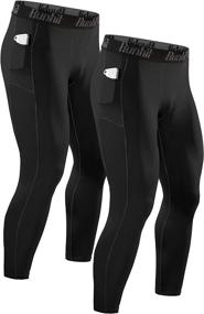 img 4 attached to Runhit Men's Compression Pants with Pocket: High-Performance Running Tights for Athletic Base Layer