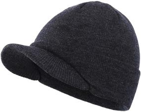 img 4 attached to Men's Double Knit Cuff Beanie Cap with Brim - Home Prefer Warm Winter Hat