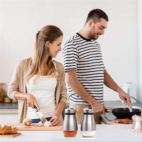 img 2 attached to 🧂 TUAEB 2pcs Salt and Pepper Shakers Set - Adjustable Pour Holes - 304 Stainless Steel & Glass - Refillable Spice Dispenser - Ideal for Black Pepper, Kosher And Sea Salt - Seasoning