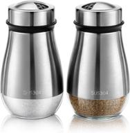 🧂 tuaeb 2pcs salt and pepper shakers set - adjustable pour holes - 304 stainless steel & glass - refillable spice dispenser - ideal for black pepper, kosher and sea salt - seasoning logo