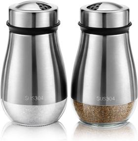 img 4 attached to 🧂 TUAEB 2pcs Salt and Pepper Shakers Set - Adjustable Pour Holes - 304 Stainless Steel & Glass - Refillable Spice Dispenser - Ideal for Black Pepper, Kosher And Sea Salt - Seasoning