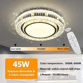 img 3 attached to Dimmable Crystal LED Flush Mount Ceiling Light Fixture - Adjustable Brightness, 45W, 18.9 Inch, 3000-6000k, with Remote Control - Ideal for Bedroom, Living Room, Hallway