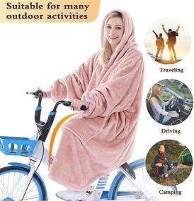 img 2 attached to 🧥 Waitu Wearable Blanket Sweatshirt - Ultimate Warm and Cozy Hooded Blanket for Travel and Outdoor Activities, Pink, Unisex, Thick Flannel with Sleeves and Giant Pocket