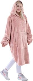 img 4 attached to 🧥 Waitu Wearable Blanket Sweatshirt - Ultimate Warm and Cozy Hooded Blanket for Travel and Outdoor Activities, Pink, Unisex, Thick Flannel with Sleeves and Giant Pocket