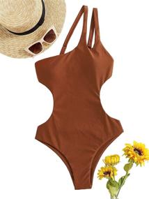 img 4 attached to Romwe Shoulder Swimsuit Backless Monokini