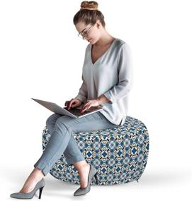 img 3 attached to 🏺 European Ottoman Pouf: Portuguese Ceramic Classic Tilework Building Artisan Design, Soft Foot Rest with Removable Cover for Living Room and Bedroom, Blue