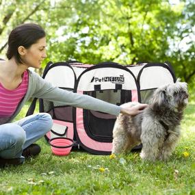 img 3 attached to 🐾 PicassoTiles PET4FUN: Portable Pet Playpen with Premium Oxford Cloth, Tool-Free Setup, Removable Mesh Cover, Carry Bag, and Storage Pockets