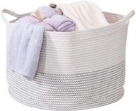 🧺 ycoco extra large woven cotton rope basket: ideal laundry hamper, blanket storage, and baby toy organizer in living room - 21.7"x13.8", white logo