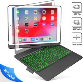 img 2 attached to 📱 Black iPad Keyboard Case - 360° Screen Rotation, 7 Colors Backlight, Compatible with iPad 6th Gen 2018, iPad 5th Gen 2017, iPad Pro 9.7, iPad Air 2, iPad Air 1