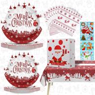 🎄 christmas party supplies set - includes christmas paper plates, disposable dinnerware, napkins, tablecloth, window clings, tableware - serves 24 logo