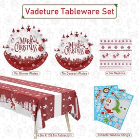 img 3 attached to 🎄 Christmas Party Supplies Set - Includes Christmas Paper Plates, Disposable Dinnerware, Napkins, Tablecloth, Window Clings, Tableware - Serves 24