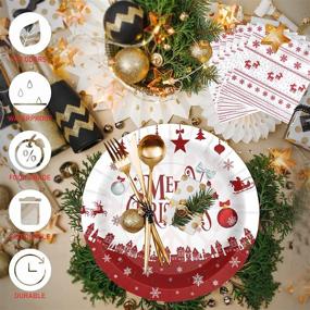 img 2 attached to 🎄 Christmas Party Supplies Set - Includes Christmas Paper Plates, Disposable Dinnerware, Napkins, Tablecloth, Window Clings, Tableware - Serves 24