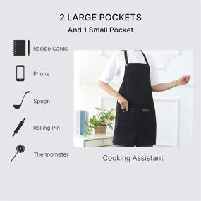 img 2 attached to Water-Resistant Canvas Aprons for Unisex: Adjustable Kitchen Apron for BBQ Chef, Cooking, Painting & More – Pockets Included (Black)