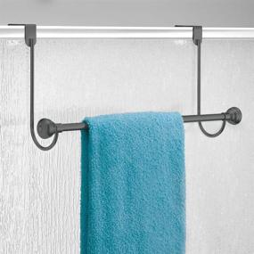 img 3 attached to 🚿 mDesign Graphite Gray Metal Over Shower Door Towel Rack Holder - Storage Organizer Bar for Hanging Washcloths, Bath, Hand, Face & Fingertip Towels with Chrome Finials