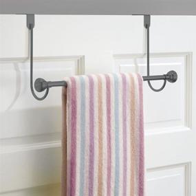 img 1 attached to 🚿 mDesign Graphite Gray Metal Over Shower Door Towel Rack Holder - Storage Organizer Bar for Hanging Washcloths, Bath, Hand, Face & Fingertip Towels with Chrome Finials