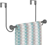 🚿 mdesign graphite gray metal over shower door towel rack holder - storage organizer bar for hanging washcloths, bath, hand, face & fingertip towels with chrome finials logo