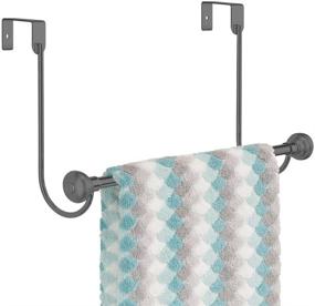 img 4 attached to 🚿 mDesign Graphite Gray Metal Over Shower Door Towel Rack Holder - Storage Organizer Bar for Hanging Washcloths, Bath, Hand, Face & Fingertip Towels with Chrome Finials