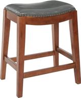 🪑 stylish osp home furnishings bonded leather counter-height saddle stool, nail head accents, espresso legs - 24-inch, pewter shade logo