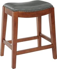 img 4 attached to 🪑 Stylish OSP Home Furnishings Bonded Leather Counter-Height Saddle Stool, Nail Head Accents, Espresso Legs - 24-Inch, Pewter Shade