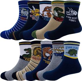 img 4 attached to 🧦 Fun-packed Set of 10 Pairs: Kids Boys Cartoon Dinosaurs Pattern Sport Socks