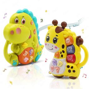 img 4 attached to 🎹 INTEGEAR 2 Pack Baby Musical Toys for Toddlers 12 Months and Up, Educational Light Up Piano Keyboard Gift with Sound - Dinosaur and Giraffe