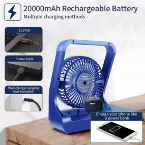 img 2 attached to 🔋 20000mAh Rechargeable Battery Powered Fan for Camping/Traveling - Long Lasting Portable Fan with Timer, 3 Speeds, 350° Rotation - USB Desk Fan, 200H Battery Life