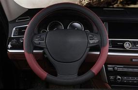img 2 attached to 🚗 Universal Automotive Car Steering Wheel Cover, 15-inch Middle Size, Breathable and Non-Slip Lines, Easy to Install - Black Wine Red, Ideal for SUVs and All Seasons