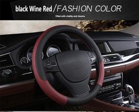 img 3 attached to 🚗 Universal Automotive Car Steering Wheel Cover, 15-inch Middle Size, Breathable and Non-Slip Lines, Easy to Install - Black Wine Red, Ideal for SUVs and All Seasons