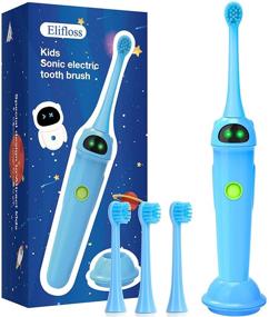 img 4 attached to 🦷 Elifloss Rechargeable Electric Sonic Toothbrush for Kids - Waterproof, 2 Brushing Modes, 2 Min Timer - Age 3-12 - Blue