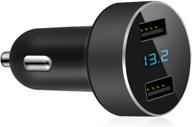🚗 dual usb car charger with 4.8a output, voltage meter, compatible with apple iphone, ipad, samsung galaxy, lg, google nexus, and usb charging devices - black logo