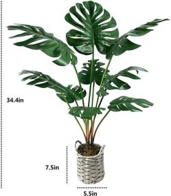 img 3 attached to Реалистичное искусственное растение Monstera Deliciosa - растение Swiss Cheese с декором для помещения/улицы, высотой 34 дюйма, с 9 листьями - идеальное декоративное растение для дома/офиса (1 упаковка)